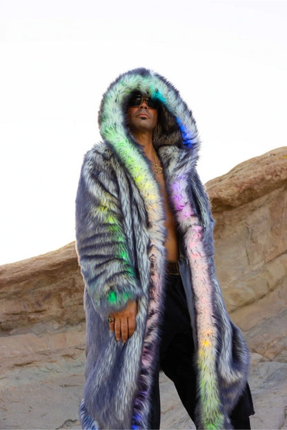 Men's LED Desert Warrior Faux Fur Hooded Jacket / Coat for Winter