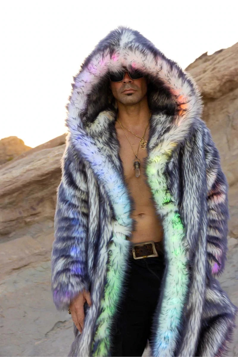 Men's LED Desert Warrior Faux Fur Hooded Jacket / Coat for Winter