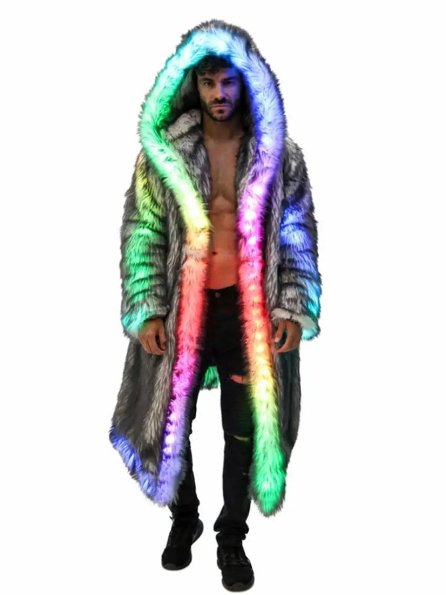 Men's LED Desert Warrior Faux Fur Hooded Jacket / Coat for Winter