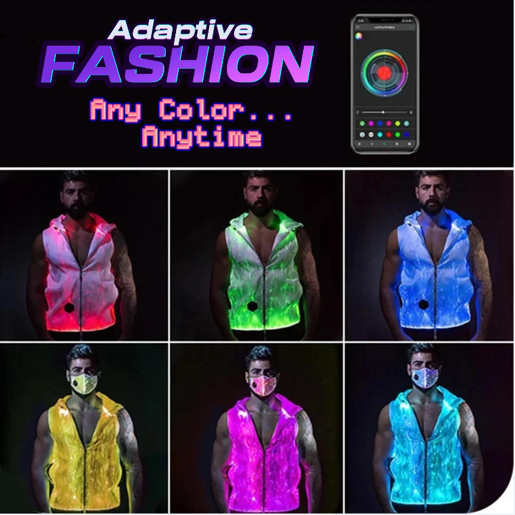 Fiber Optic Light Hoodie w/ Customizable LED colors for Futuristic Hip-Hop & Club